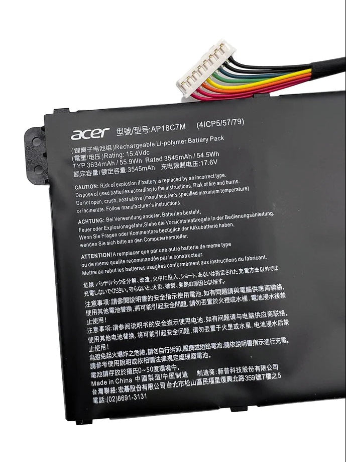 New Genuine Laptop Battery Pack for Acer Spin 5 SP513-54N SP513-55N Swift 3 SF313-52 SF313-53 5 SF514-54GT SF514-54T SF514-55GT SF514-55T ConceptD 3 CN315-72 AP18C7M KT.00407.008 4ICP5/57/79 Original 55.9Wh 15.4V