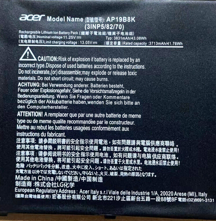 Acer Battery Pack Aspire SP314-54N SF314-42 SF314-57 SF314-58 AP19B8K
