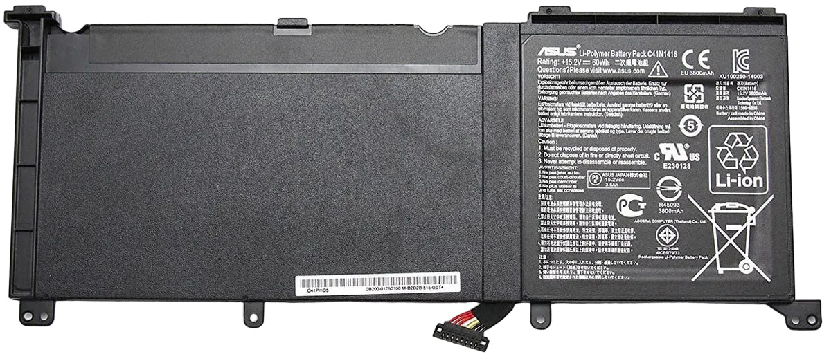 New Genuine Laptop Battery Pack for ASUS ZenBook Pro N501 N501J N501JW N501L G501 G501J G501JW G501VJ G501VW G601J UX501 UX501J UX501JW UX501L UX501LW UX501VW 0B200-01250100 C41N1416 Original 60Wh Shorter (Not 96Wh Longer) 15.2V