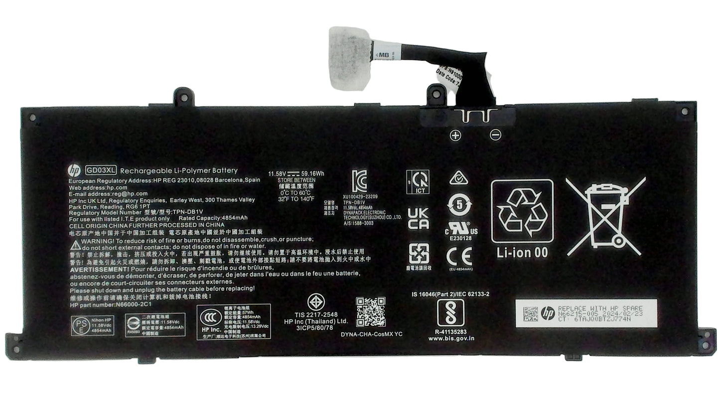New Genuine Laptop Battery Pack for HP Pavilion 16-AF 16-AG EliteBook Ultra G1Q G1q8 14 Envy x360 14-FA 14-FA0000 2-in-1 Envy x360 14-FC 14-FC0000 2-in-1 OmniBook X 14-FE 14-FE000 Pavilion 16-AF0087NR 16-AF0010NP 16-AF0015NI 16-AF0652NG Pavilion 16-AQ0087NR 16-AG0019AU 16-AG0447NR 16-AG0052AU Envy X360 14-FA0000AU 14-FA0000CI 14-FA0000NA 14-FA0000NB 14-FA0000NE 14-FA0057NG 14-FA0353NG 2-in-1 Envy X360 14-fc0097nr 14-fc0104tu 2-in-1 GD03XL GD03059XL N66215-005 N66000-B71 N66000-1E1 N66000-AC1 N66000-B71 N660