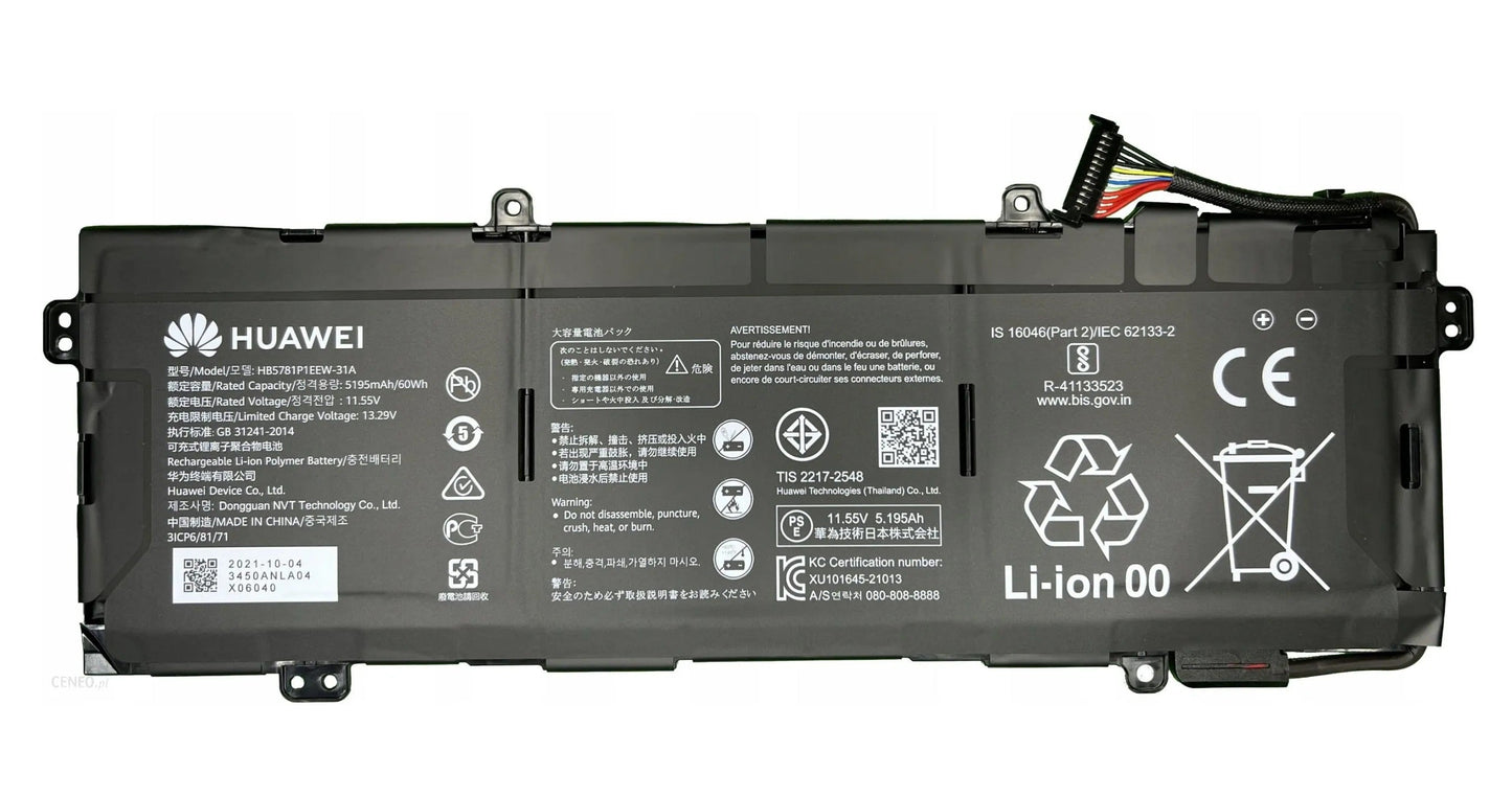New Genuine Laptop Battery Pack for Huawei MateBook D 16 D16 LEF-16 2022 13S 14S HKD-W56 HKD-W76 2021 HB5781P1EEW-31C H5881P1EEW-31A HB5781P1EEW-31A 60Wh 11.55V