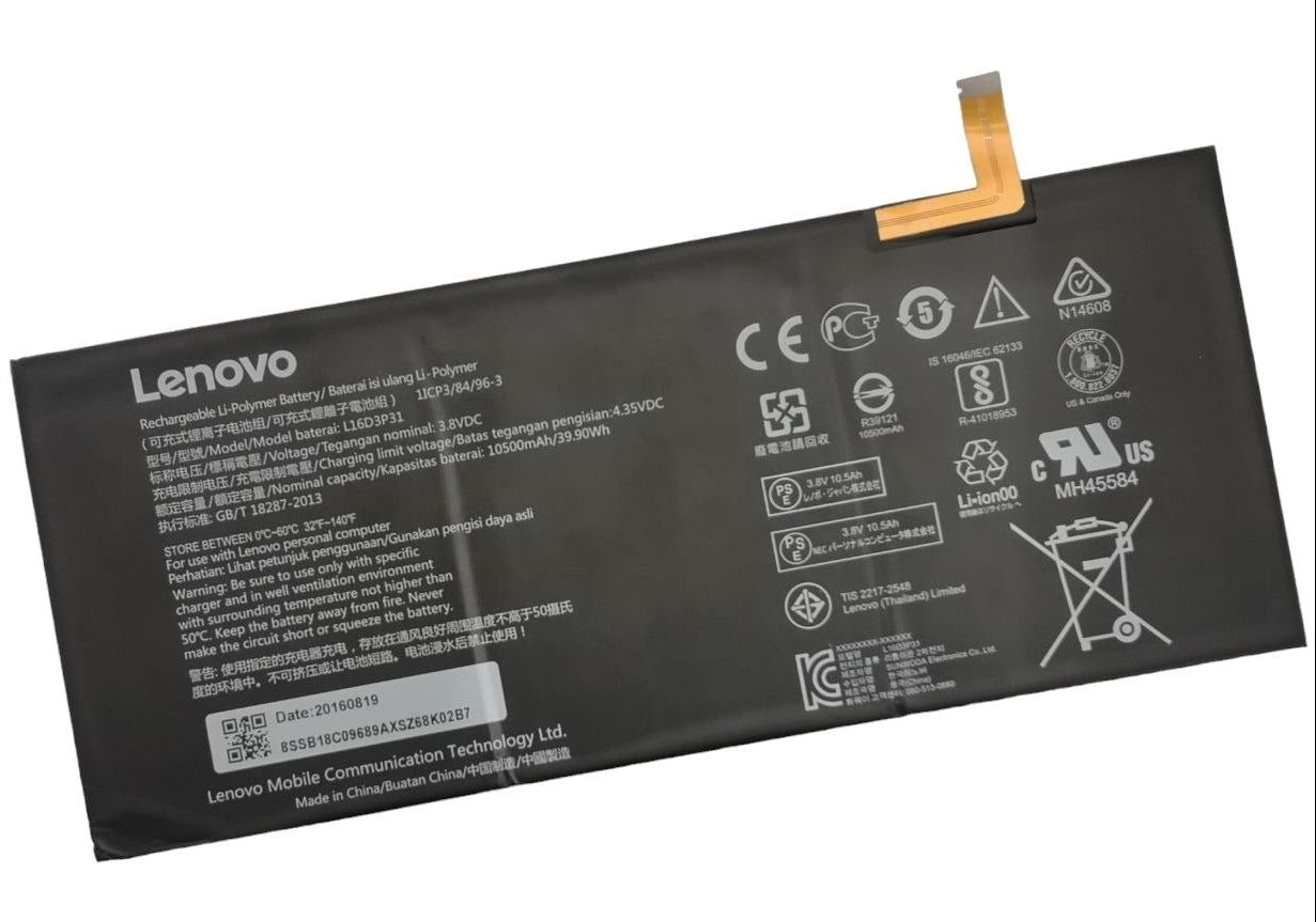 New Genuine Battery Pack for Lenovo Yoga A12 YB-Q501F YB-Q501L Tablet PC L16C3P31 L16D3P31 1ICP3/84/96-3 L16D3P31 Original 39.9Wh 3.8V