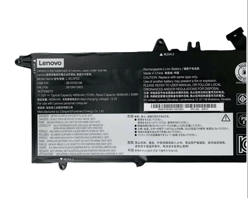 New Genuine Laptop Battery Pack for Lenovo ThinkPad T490s T495S T14S L18M3PD1 L18C3PD2 L18L3PD1 L18M3PD2 02DL013 02DL014 02DL015 02DL016 SB10K97652 SB10T83152 5B10W13909 Original 57Wh 11.52V