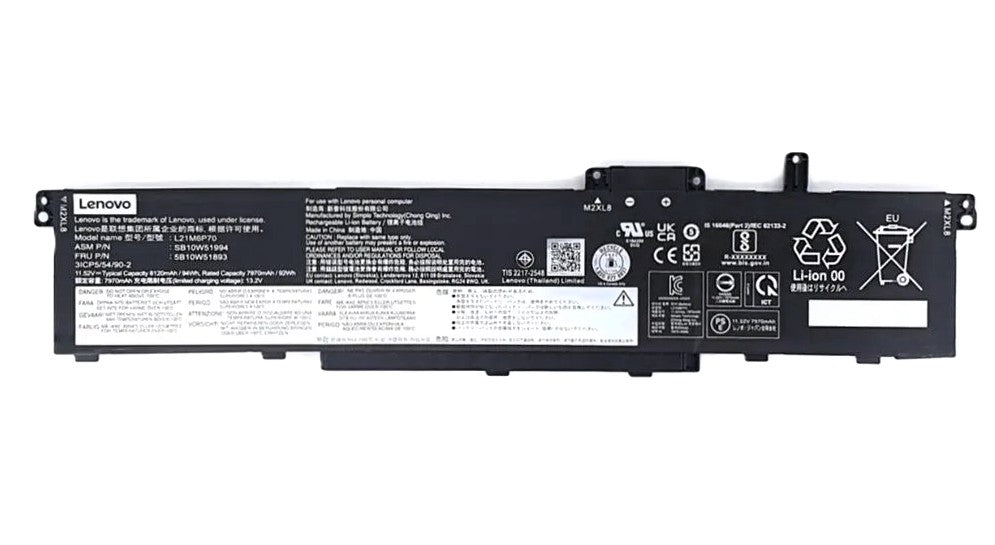 New Genuine Laptop Battery Pack for Lenovo ThinkPad P14s Gen 5 G5 21ME 21MF ThinkPad P16 Gen 1 G1 21D6 21D7 ThinkPad P16 Gen 2 G2 21FA 21FB L21M6P70 L21L6P70 L22M6P70 L22L6P70 Original 11.55V 94Wh 8095mAh 6-Cell