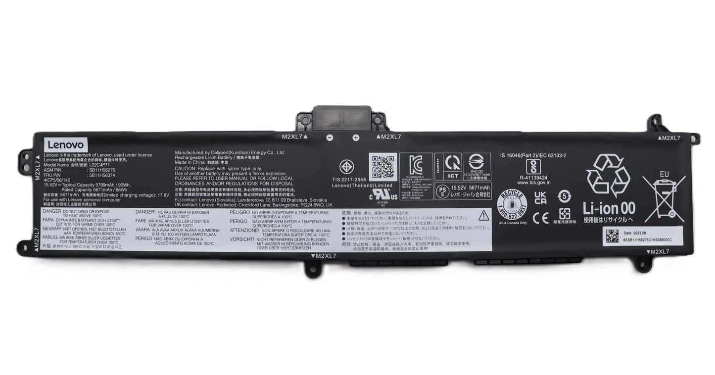 Lenovo Laptop Battery for ThinkPad P16v Gen 1 G1 21FC 21FD 21FE 21FF L22C4P71 L22M4P71 5B11H56371 5B11H56373 5B11H56374 SB11H56275 5B11M90092 New Genuine Original Battery Pack 15.52V 90Wh 5799mAh 4-Cell