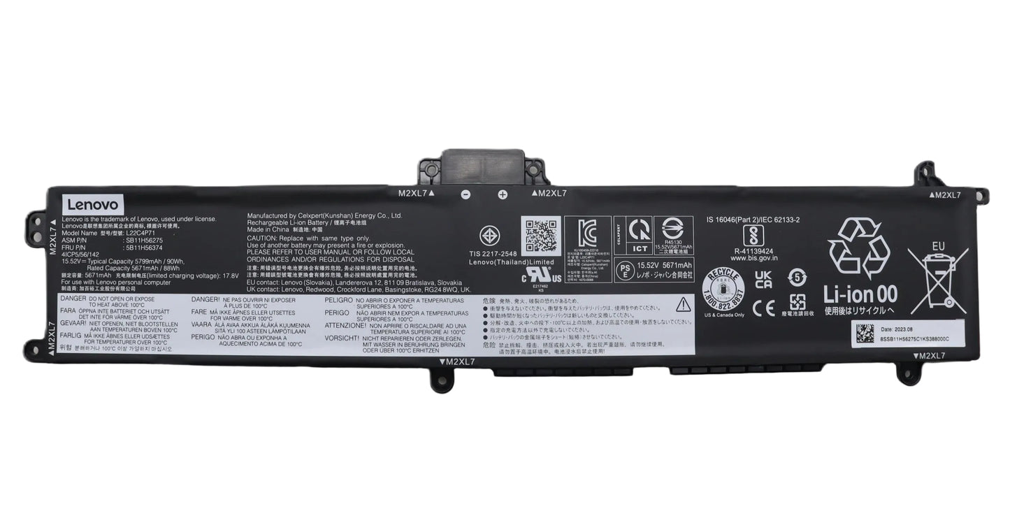 New Laptop Genuine Original Battery Pack for Lenovo ThinkPad P16v Gen 1 G1 21FC 21FD 21FE 21FF L22C4P71 L22M4P71 5B11H56371 5B11H56373 5B11H56374 SB11H56275 5B11M90092 15.52V 90Wh 5799mAh 4-Cell