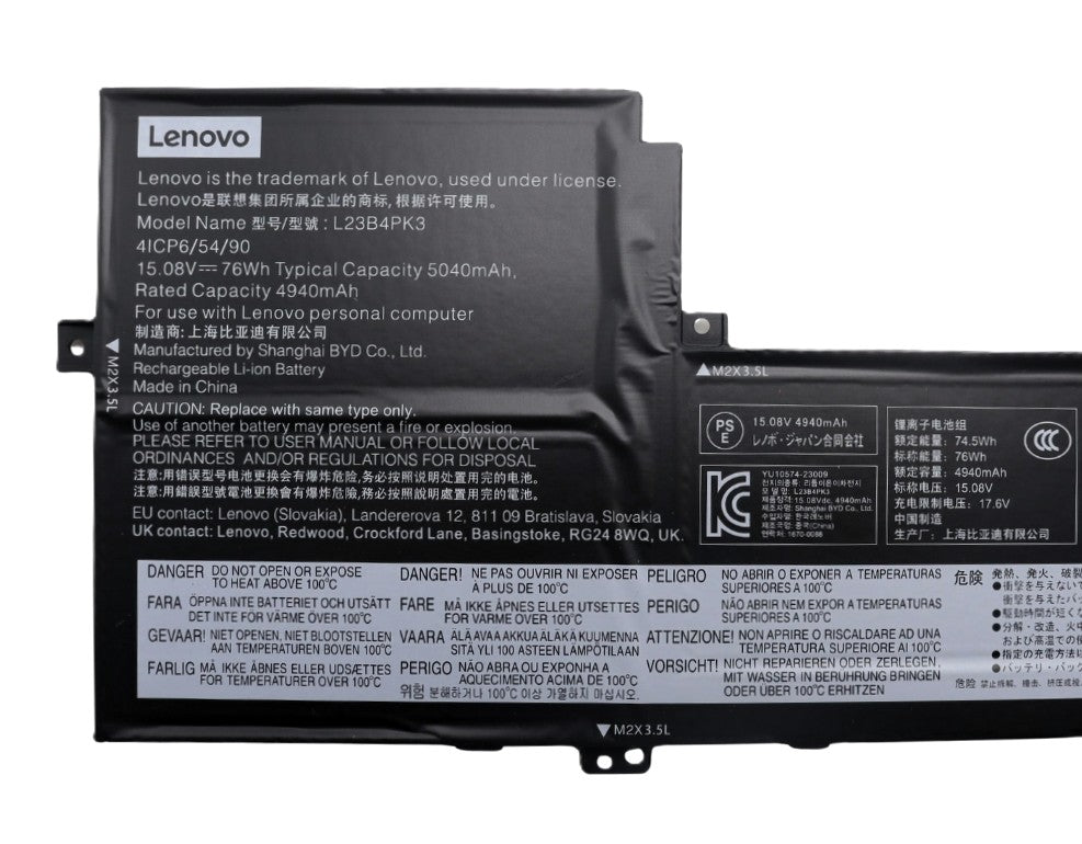New Genuine Laptop Battery Pack for Lenovo IdeaPad Slim 5-16AHP9 83DD 5-16IMH9 83DC 5-16IRU9 83FW L23D4PK3 L23B4PK3 L23C4PK3 5B11M51930 5B11M51933 Original 15.08V 76Wh 5040mAh 4-Cell