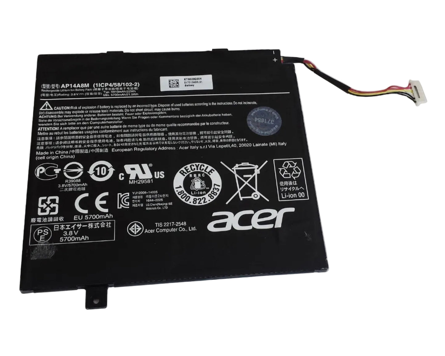 New Genuine Battery Pack for Acer Aspire Iconia A3-A20 A3-A30 Tablet PC Switch 10E SW3-013 SW5-011 SW5-012 SW5-012P SW5-015 AP14A8M AP14A4M 11CP4/58-100-2 11CP4/58-102-2 KT.0020G.004 Original 2-Cell 22Wh 3.8V