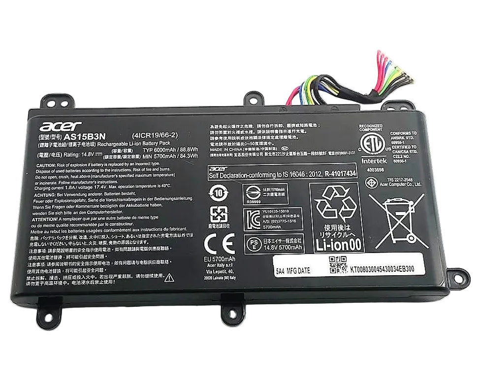 New Genuine Laptop Battery Pack for Acer Predator 15 G9-591 G9-591G G9-591R G9-592 G9-592G G9-593 17 G5-793 G9-791 G9-791G G9-792 G9-793 GX21-71 4ICR19/66-2 KT.00803.004 AS15B3N Original 88Wh 14.8V