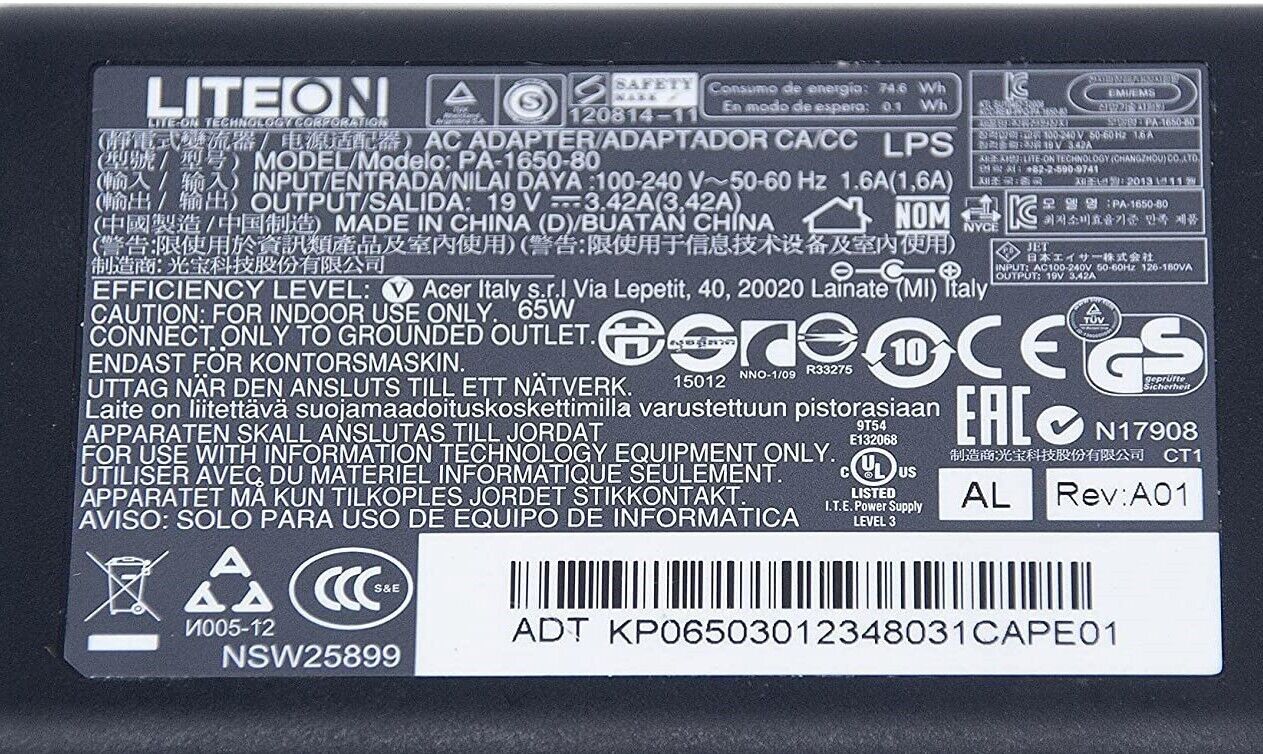 Acer PA-1650-80 AC Adapter C810 C910 CB3-111 CB3-131 CB5-311 CB3-431 ADP-65MH B PA1650-68 PA-1650-80AW
