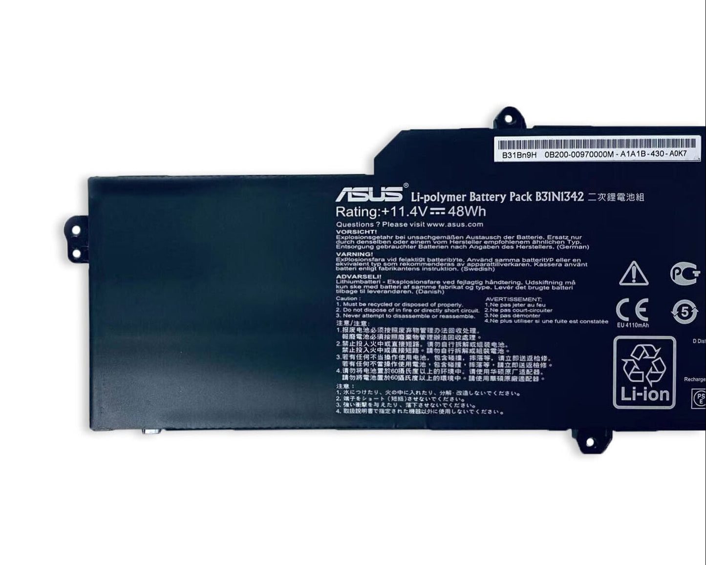 New Genuine Laptop Battery Pack for ASUS Chromebook C200 C200M C200MA 3ICP7/60/82 0B200-00970000 B31N1342 Original 6-Cell 48Wh 11.4V