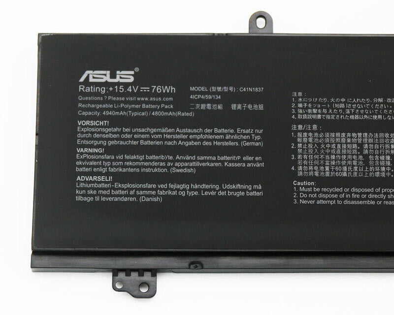 New Genuine Laptop Battery Pack for ASUS ROG Zephyrus G GA502D GA502DU GA502GU GA502IU GA502IV G15 GA532IVM GU502G GU502GV S GX502 GX502G GX502LXS GX502LWS GX502GV GX502GW GA532DU GU532GU GU532GV GU532LV GX532GV GX532GW StudioBook 15 H500GV Pro 15W500G5T W500GV TUF Dash F15 FX616PM FX516PR FX516QR C41N1837 Original 4-Cell 76Wh 15.4V