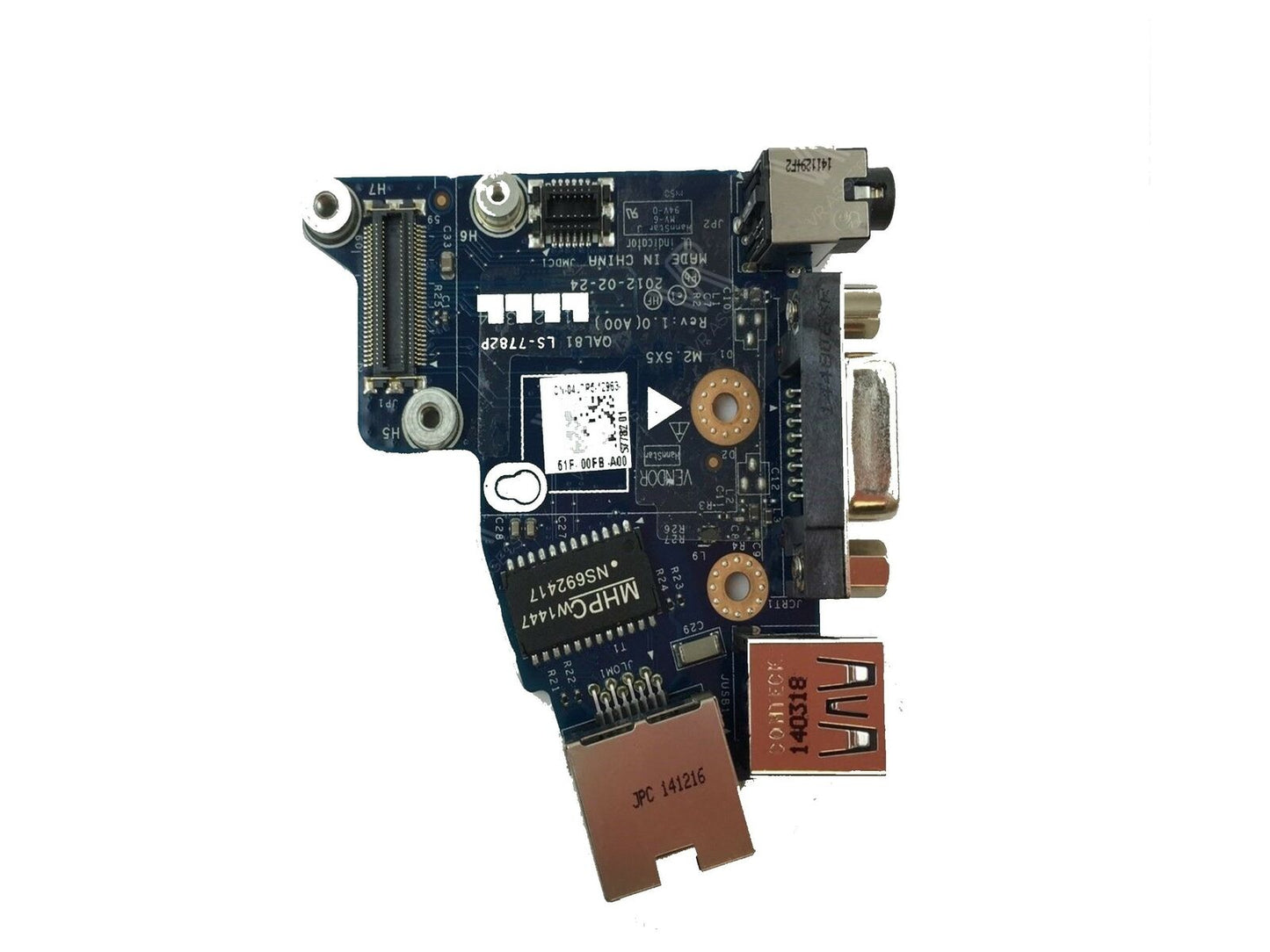 Dell 4J7P5 Audio Jack USB Port VGA RJ45 ENET Board Latitude E6430 LS-7782P 04J7P5