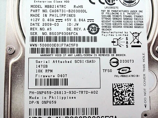 Dell Hard Drive 146GB SAS 10K 2.5 PowerEdge - NP659 0NP659 MBB2147RC