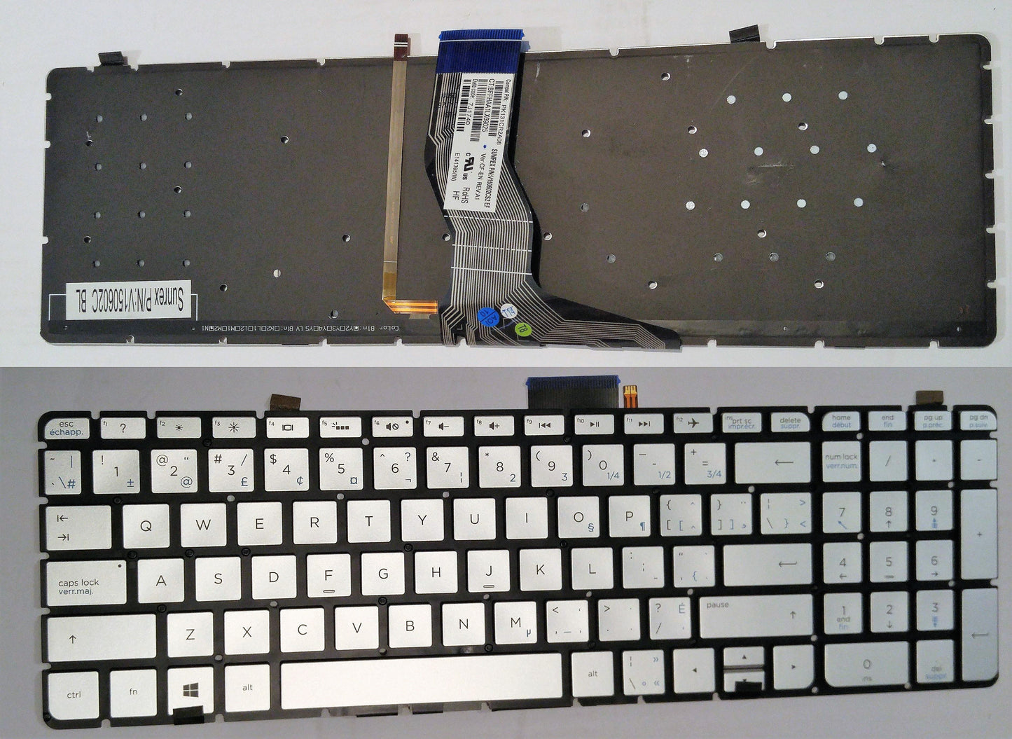 HP Laptop Notebook Keyboard English/French Canadian Backlit Silver No Cover for Pavilion 15-BC 15T-BC V150602CS2 PK131CR2A08 858971-DB1 New