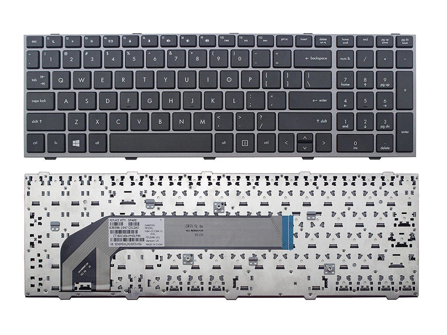 HP Laptop US English Keyboard for ProBook 4540s 4545s 4740s 4745s 701485-001 639396-001 676504-001 No Pointer Silver Cover/Frame 701548-151 New