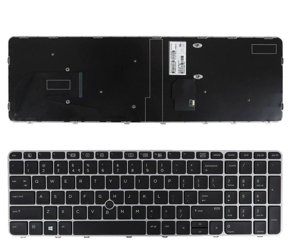 HP Laptop Keyboard US English Non-Backlit Silver Frame with Pointer Small Enter Key for EliteBook 755 850 G3 G4 ZBook 15u G3 G4 819898-001 6037B0113701 836621-D61 819898-D61 6037B0113737 SG-81110-3EA 836621-001 New