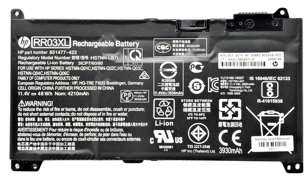New Genuine Laptop Battery Pack for HP ProBook 430 440 450 455 470 G4 MT20 RR03XL RR03 851477-421 851477-541 851477-831 851477-832 851610-850 851610-855 Original 3-Cell 48Wh 11.4V ProBook 430G4 440G4 450G4 455G4 470G4