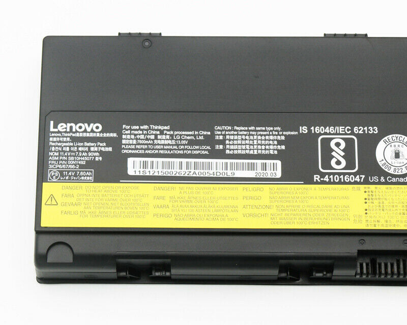 New Genuine Laptop Battery Pack for Lenovo ThinkPad P50 20EN 20EQ P51 20HH 20HJ P52 20M9 20MA 00NY490 00NY492 00NY493 01AV477 01AV495 4X50K14091 SB10H45075 SB10H45076 SB10H45077 SB10H45078 SB10K97634 00NY491 Original 6-Cell 90Wh 11.25V/11.4V