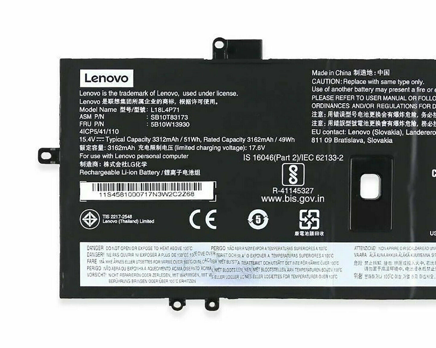New Genuine Laptop Battery Pack for Lenovo ThinkPad X1 Carbon 7th 8th Gen X1 Yoga 4th 5th Gen (2019-20) L18L4P71 L18M4P72 02DL004 02DL005 02DL006 SB10K97642 SB10K97643 SB10K97644 5B10W13930 5B10W13931 5B10W13932 SB10T83173 L18C4P71 Original 4-Cell 51Wh 15.36V