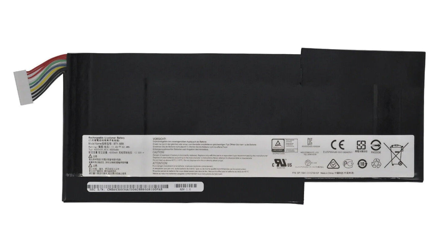 New Genuine Laptop Battery Pack for MSI GF63 Thin 8RC 8RD 9SC GF75 Thin 8RC 8RD 8RX 8SC 9SC 9S7 Stealth Pro GS63VR 7RG GS73VR MS-16K3 MS-17B4 BTY-M6K Original 3-Cell 52.4Wh 11.4V