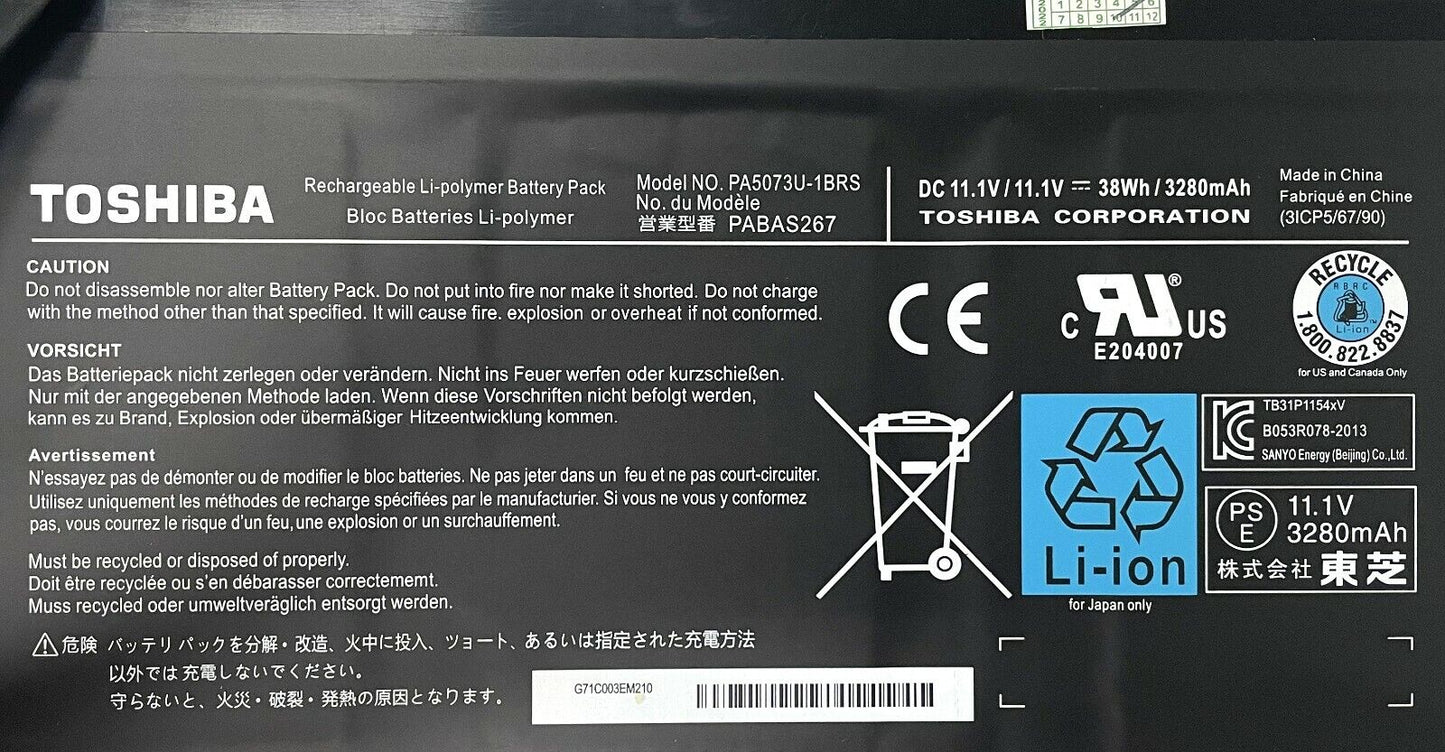 Toshiba PA5073U-1BRS New Genuine Battery Satellite U920 U920T U925T PA5073U-1BAS PABAS267 P000563900