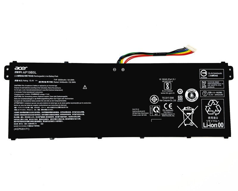 New Genuine Laptop Battery for Acer Aspire A515-43 A515-43G A515-52 A515-52G Swift SF314-42 S40-52 Spin SP314-21N / Vero AV15-51 Enduro Urban N3 EUN314A-51WG EUN314-51W AP19B5L KT.00405.010 KT00405010 Original Battery Pack 15.4V 54.6Wh 3550mAh 4-Cell