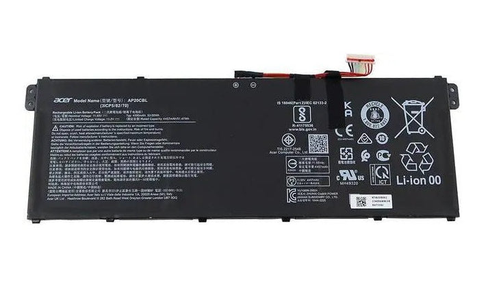New Genuine Battery Pack for Acer Aspire 5 A515-45 A515-45-R00P A515-45-R0J5 A515-45-R1DK A515-45-R1WP A515-46-R14K A515-56 A515-56T A515-56G Aspire 7 A715-43G Aspire Vero AV15-51 Swift 3 SF314-43 SF314-511 AP20CBL KT.0030B.002 KT0030B002 31CP5/82/70 Original 11.55V 53Wh 4590mAh 3-Cell