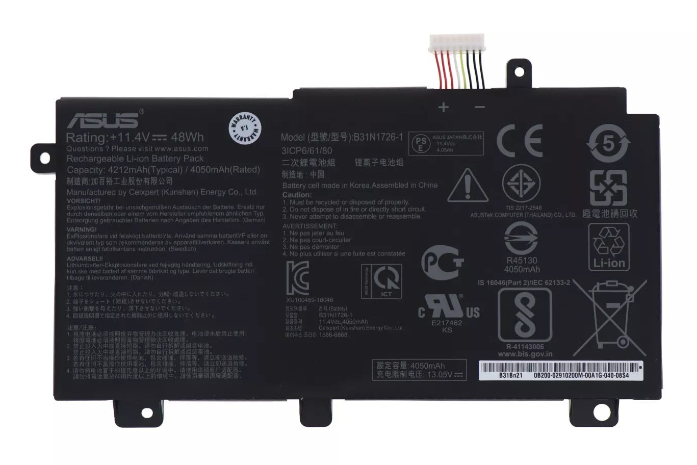 New Genuine Laptop Battery for ASUS TUF Gaming FX504G FX504GM FX504GD FX504GE TUF Gaming FX505G FX505GM FX505DT FX505DV FX505DU FX505DY FX505GE FX505GD TUF Gaming A15 FA506 FA506IU TUF Gaming A17 FA706 FA706IU FX80 FX80G FX80GD FX80GE FX80GM FX86 FX86FE FX86FM B31N1726 B31N1726-1 B31BnEH B31Bn91 A41LK9H Original Battery Pack 11.4V 48Wh
