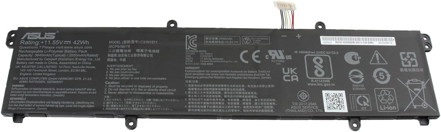 New Genuine Laptop Battery Pack for ASUS VivoBook 14 F413 K413 X413 M413 M413DA M413DA-EB005T M413DA-EB094T VivoBook Flip 14 TM420IA TM420IA-DB71T TM420IA-CH71 TM420IA-DB51T TM420IA-AP4513T TM420IA-EC056T Notebook X X413FF X421DA X421EA X421EP A413FF F413FF K433FA V4050FA V433FA B31N1911 C31N1911 0B200-03750000 0B200-03580000 B0B200-03580300 Original 11.55V 42Wh 3640mAh