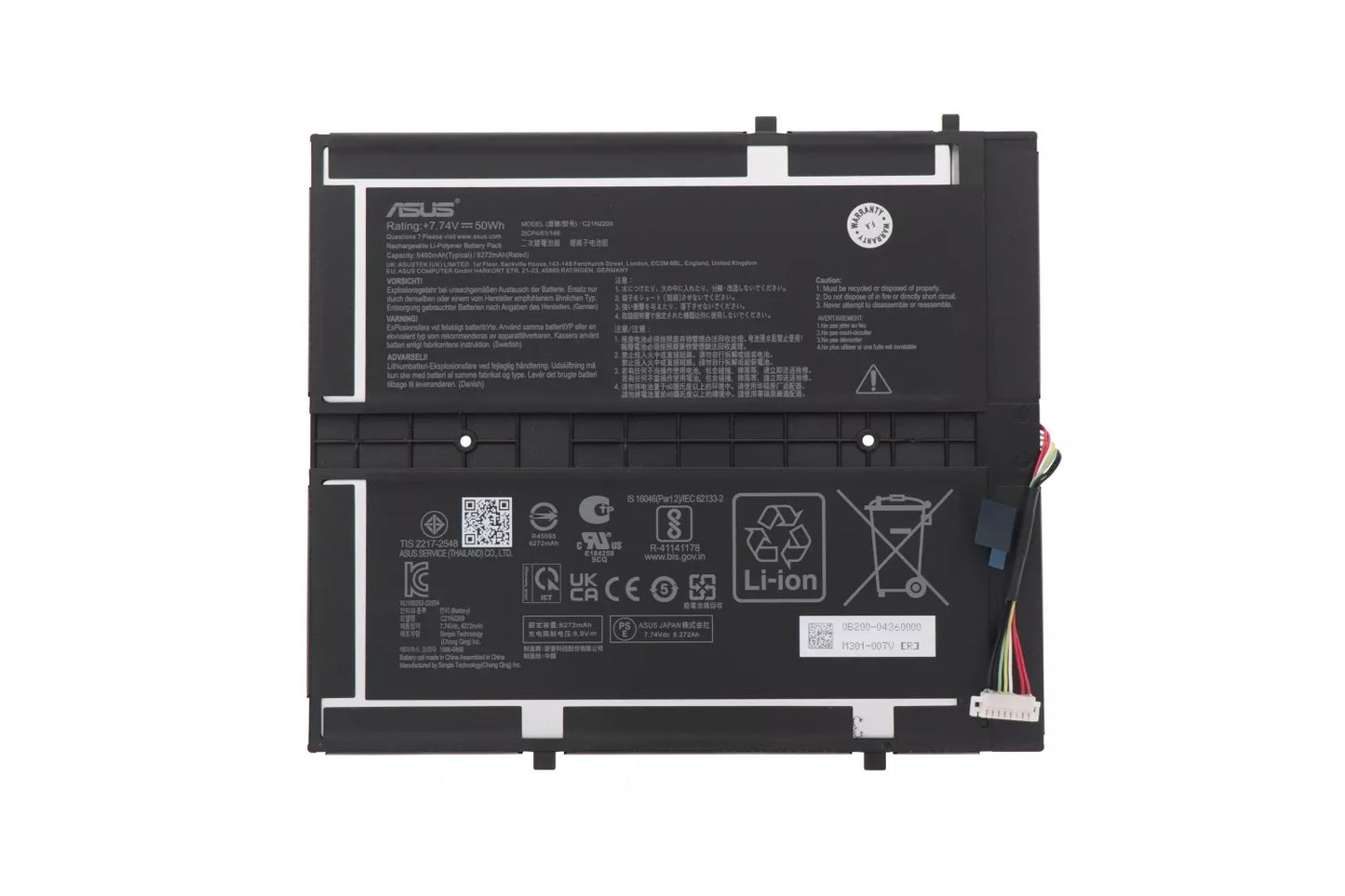 ASUS Laptop Battery for VivoBook 13 Slate T3304 T3304GA C21N2209 0B200-04360000 2ICP4/61/146 New Genuine Original Battery Pack 7.74V 50Wh 5272mAh 6-Cell