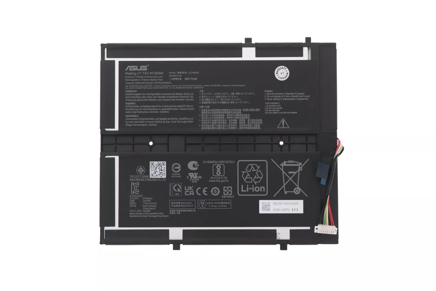 ASUS Laptop Battery for VivoBook 13 Slate T3304 T3304GA C21N2209 0B200-04360000 2ICP4/61/146 New Genuine Original Battery Pack 7.74V 50Wh 5272mAh 6-Cell