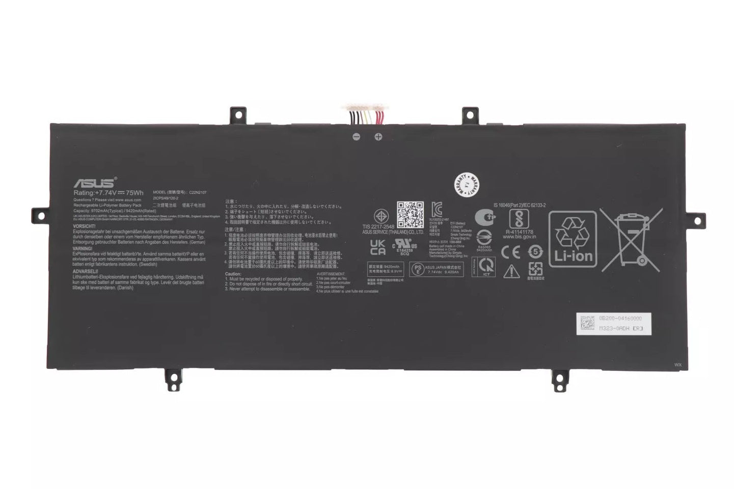New Genuine Laptop Battery Pack for ASUS ZenBook 14 OLED UX3402 UX3402ZA UX3402QA UX4302ZA UM3402 UM3402DA UM3402YA UM3402MA ZenBook 14 Flip OLED UP3404VA C22N2107 0B200-04160000 Original 7.74V 75Wh 9702mAh