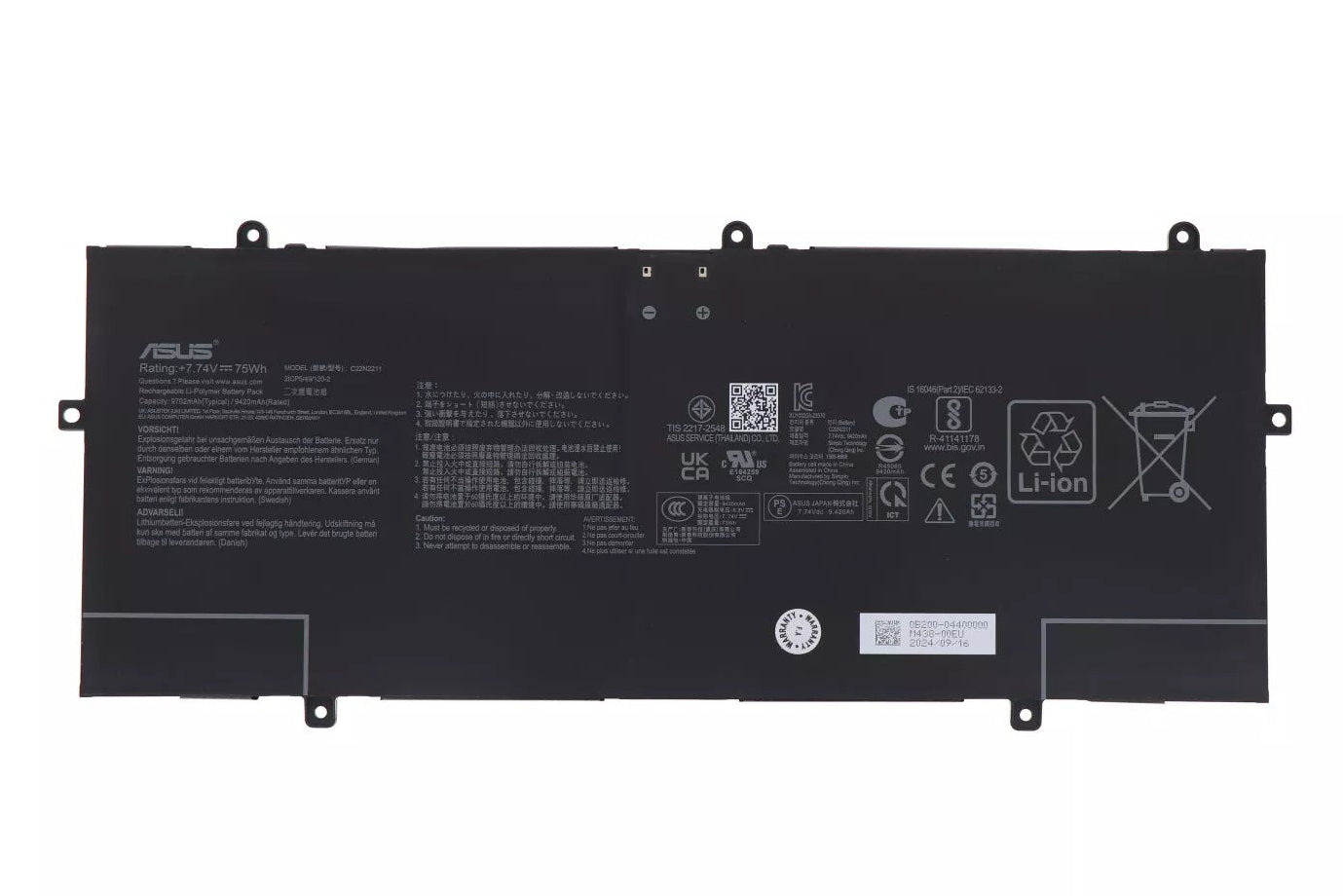 New Genuine Laptop Battery Pack for ASUS ZenBook 14 OLED UX3405CA UX3405MA UX3405VA C22N2211 0B200-04400000 2ICP5/49/120-2 Original 7.74V 75Wh 9702mAh
