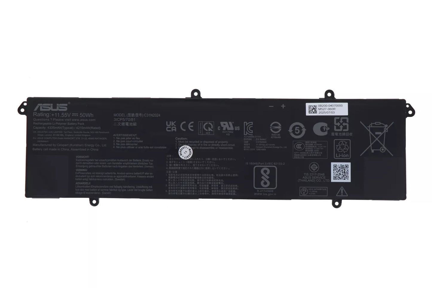 New Genuine Laptop Battery Pack for ASUS VivoBook Pro 14 X3400PA X3400PH VivoBook Pro 14 OLED M3401QC VivoBook Pro 15 OLED K6502HC VivoBook 16X K3605VC VivoBook S 16 Flip TN3604 TP3604VA VivoBook Go 15 E1504GA K3605V C31N2024 0B200-04070000 3ICP5/70/81 Original 11.55V 50Wh 4335mAh