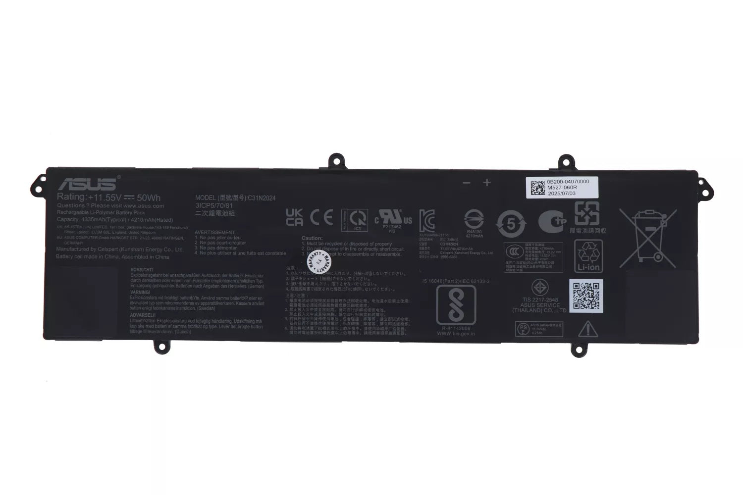 New Genuine Laptop Battery Pack for ASUS VivoBook Pro 14 X3400PA X3400PH VivoBook Pro 14 OLED M3401QC VivoBook Pro 15 OLED K6502HC VivoBook 16X K3605VC VivoBook S 16 Flip TN3604 TP3604VA VivoBook Go 15 E1504GA K3605V C31N2024 0B200-04070000 3ICP5/70/81 Original 11.55V 50Wh 4335mAh