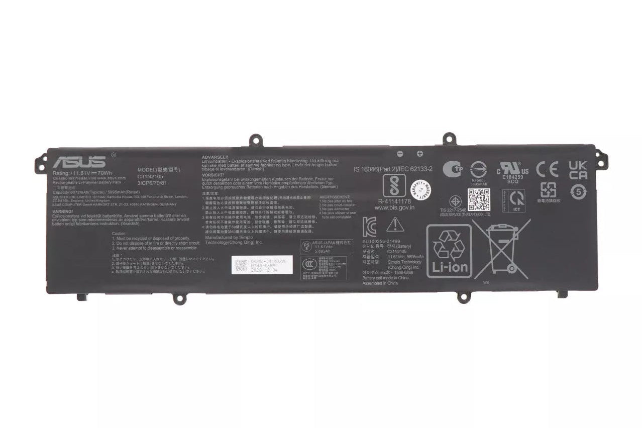 New Genuine Laptop Battery Pack for ASUS VivoBook 14X M1403QA VivoBook 14X OLED X1403ZA VivoBook 15X OLED X1503ZA VivoBook 16X M1603QA X1603ZA VivoBook S 14 K3402ZA VivoBook S 14X M3402QA S5402ZA VivoBook S 15 K3502ZA VivoBook S 15X M3502QA VivoBook S 16X F1603ZA M5602QA S5602ZA K6602HE M6500QF S1503QA S3502ZA S5402ZA S5602ZA UX3404VC C31N2105 0B200-04140000 Original Battery Pack 11.61V 70Wh 5895/6072mAh