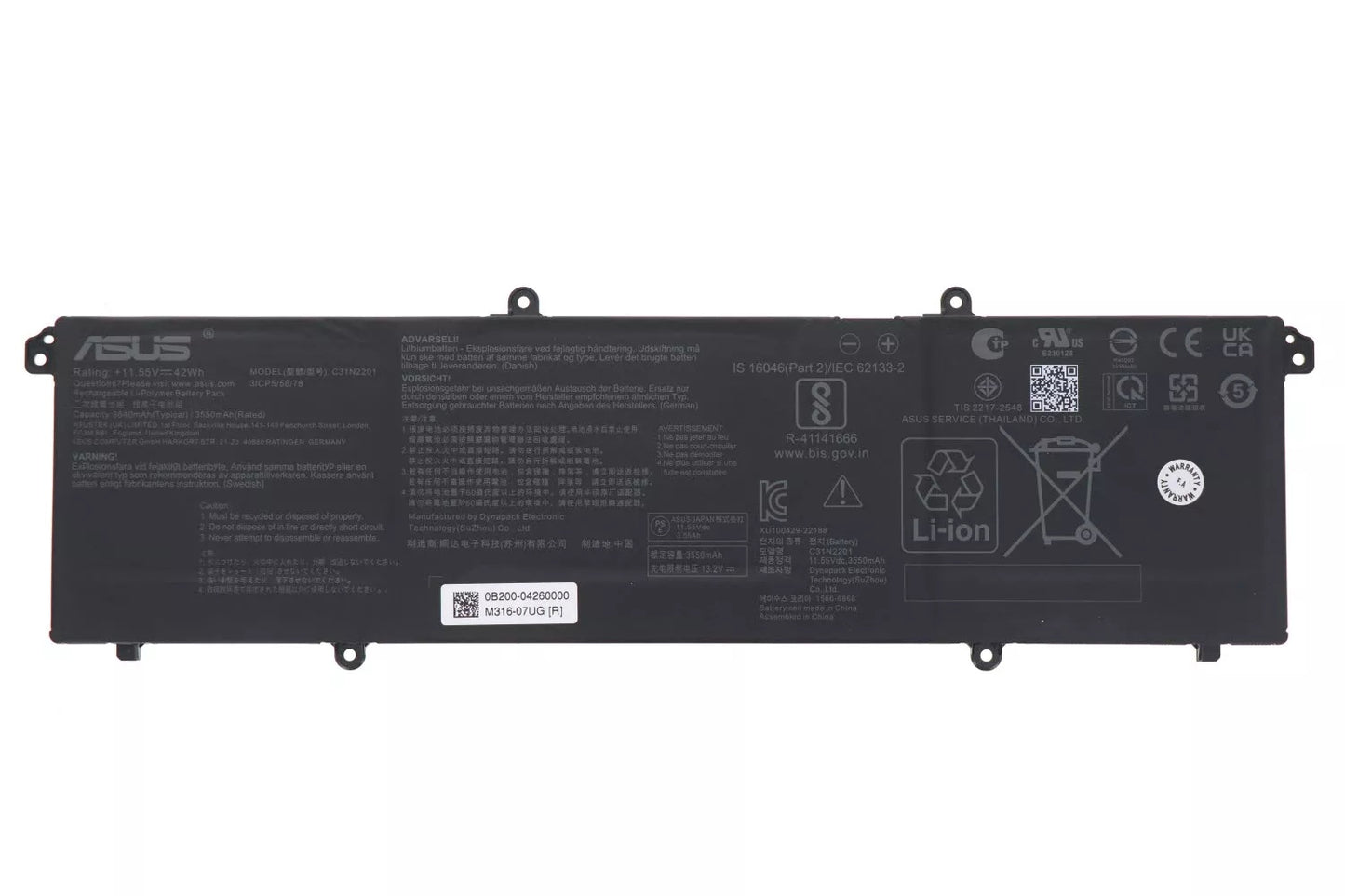 New Genuine Laptop Battery for ASUS Vivobook 14 OLED X1405VA Vivobook 14X OLED X1403VA Vivobook 15 X1504VA X1504ZA Vivobook 15X OLED M3504YA M3604YA VivoBook 16 S1605PA Vivobook 16 OLED X1605PA X1605ZA M1605YA X1605EA Vivobook 16X OLED K3604VA K3604ZA Vivobook Go 15 E1504FA E1504GA Vivobook S 16 Flip OLED TN3604YA C31N2201 0B200-04260000 Original Battery Pack 11.55V 42Wh 3640mAh 3-Cell