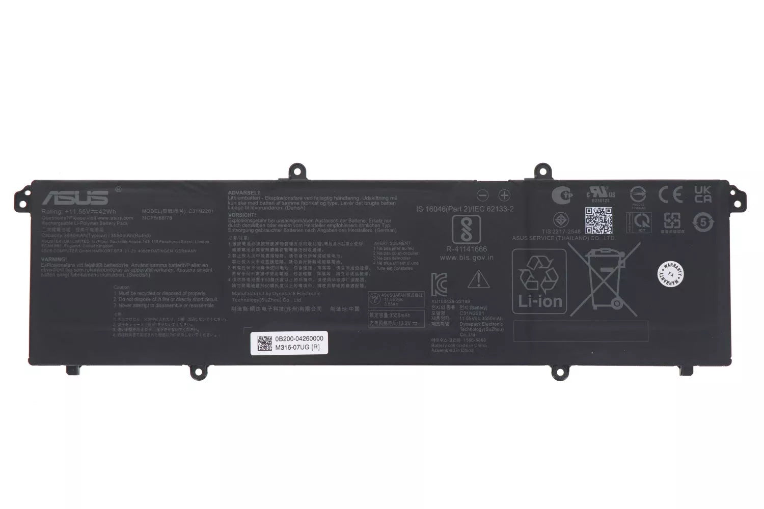 New Genuine Laptop Battery for ASUS Vivobook 14 OLED X1405VA Vivobook 14X OLED X1403VA Vivobook 15 X1504VA X1504ZA Vivobook 15X OLED M3504YA M3604YA VivoBook 16 S1605PA Vivobook 16 OLED X1605PA X1605ZA M1605YA X1605EA Vivobook 16X OLED K3604VA K3604ZA Vivobook Go 15 E1504FA E1504GA Vivobook S 16 Flip OLED TN3604YA C31N2201 0B200-04260000 Original Battery Pack 11.55V 42Wh 3640mAh 3-Cell