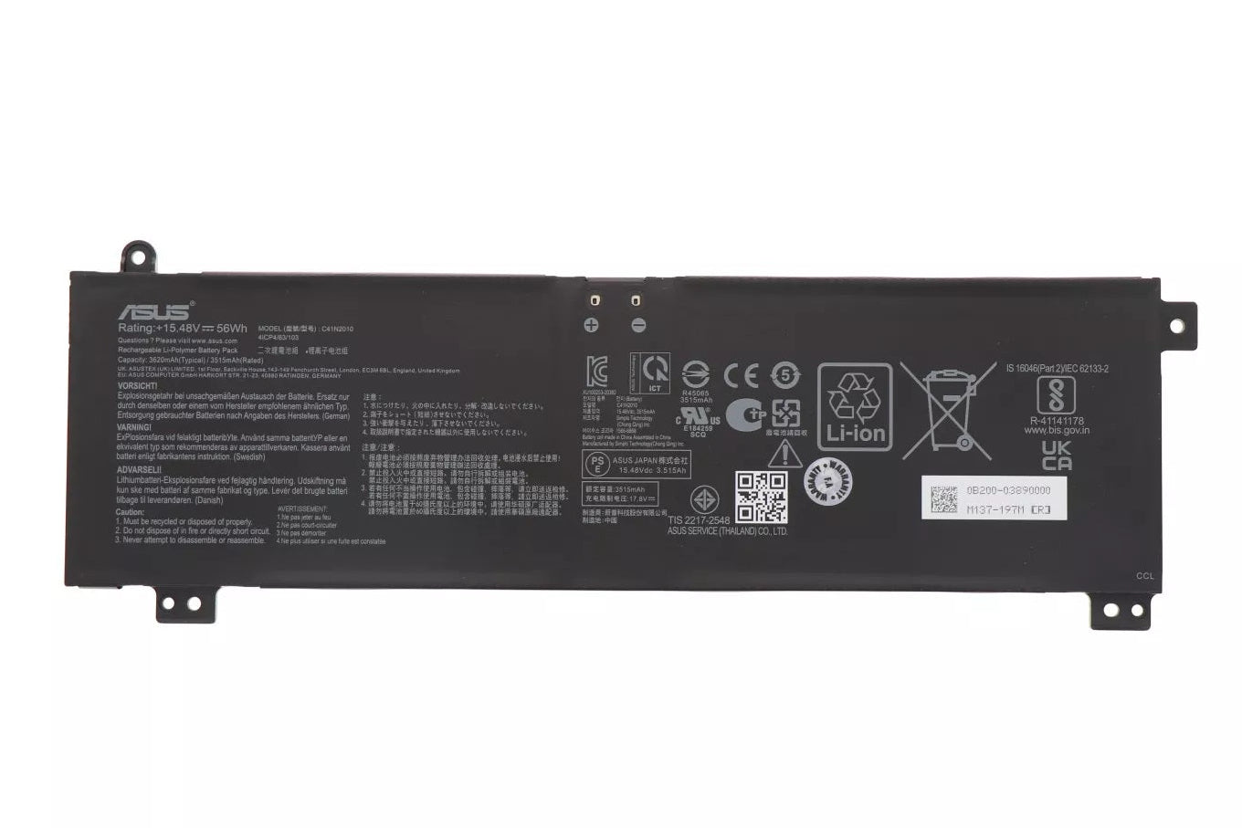New Genuine Laptop Battery for ASUS ROG Strix G15 G513IC G513IH G513QC G513QE ROG Strix G17 G713QE ROG Strix G15 G513IC-HN002T G513IC-DS71-CA G513IC-HN003T G513IH-GTX1650T G513IH-HN002 G513IH-HN002T G513QC-HF002T G513QC-HF061 G513QC-HN001 G513QE-0031C5900HX G513QE-DB91-CA G513QE-DS99-CA ROG Strix G17 G713QE-HX008T G713QE-HX009T G713QE-HX013 G713QE-HX016 C41N2010 0B200-03890000 4ICP4/63/103 Original Battery Pack 15.48V 56Wh 3620mAh 4-Cell