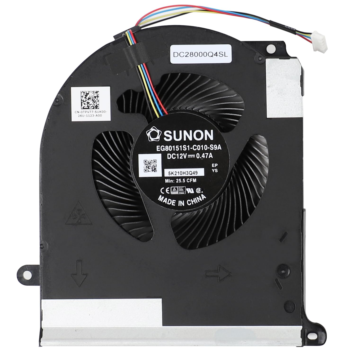 Dell Laptop CPU Processor Cooling Fan for AlienWare Area 51m R2 RTX2080 P38E P38E001 TPV77 0TPV77 EG80151S1-C010-S9A DC28000Q4SL New DC12V for RTX2080 GPU Only