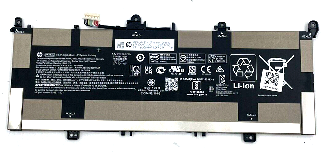 New Genuine Laptop Battery Pack for HP Chromebook X360 13c 13.5" Elite C1030 Chromebook Enterprise Chromebook X360 13c-ca 13c-ca0013dx 13c-ca0002tu 13c-ca0502tu 13c-ca0501tu DK04XL DK04050XL L93531-2C1 L93559-005 HSTNN-DB9W Original 7.7V 50.97Wh 6290mAh