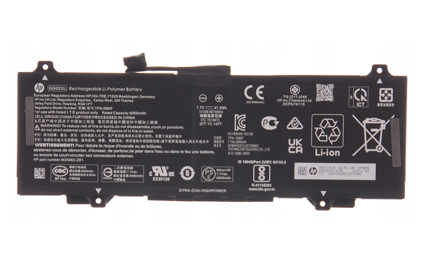 New Genuine Laptop Battery Pack for HP Chromebook x360 11 G4 EE G4EE 11G4EE CB11G4EE Fortis 14 G10 G11 EE 14G10 14G11 EE 14G10EE 14G11EE Fortis x360 11 G4 11G4 GG02XL GG02047XL M25863-AC1 M25863-2D1 M25914-005 HSTNN-OB1X TPN-DB0F Original 7.7V 47.3Wh 6000mAh