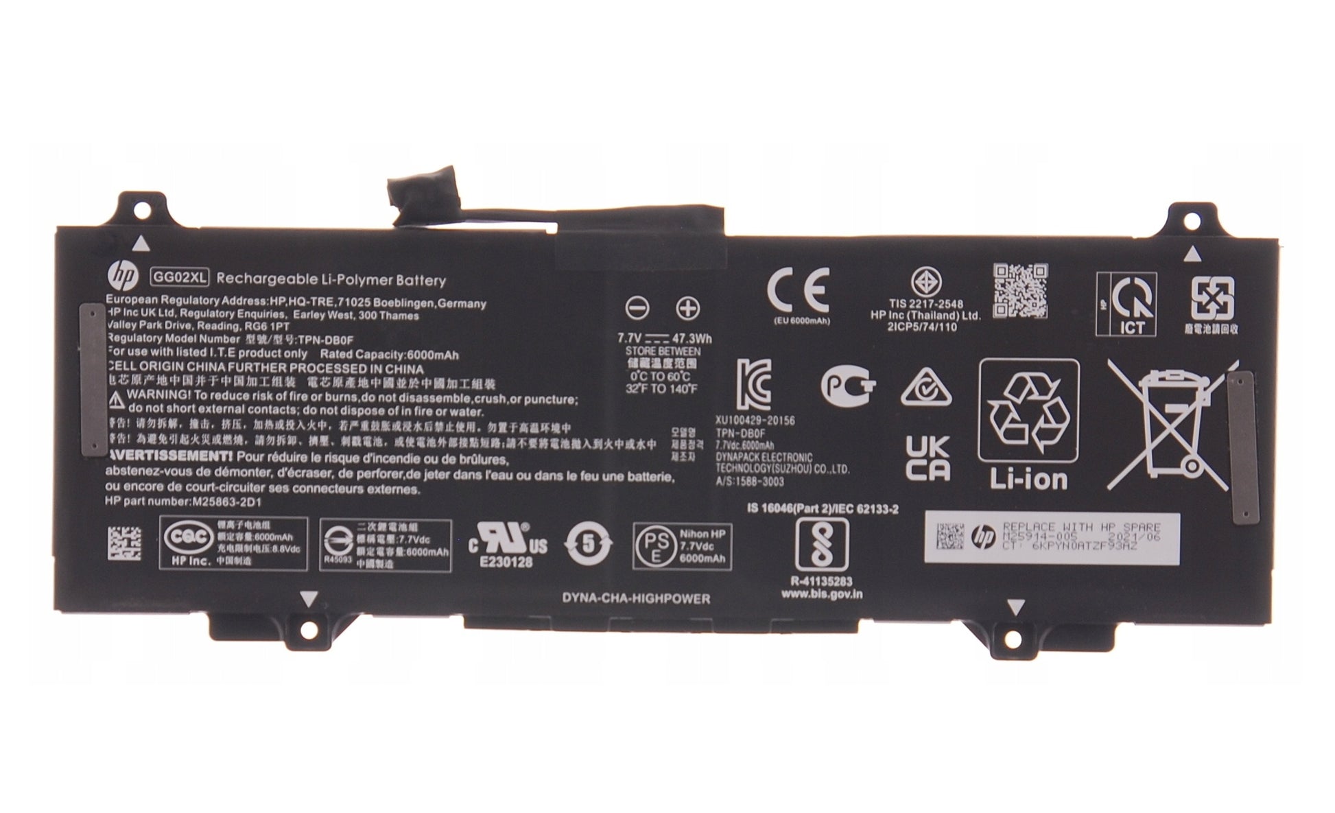 New Genuine Laptop Battery Pack for HP Chromebook x360 11 G4 EE G4EE 11G4EE CB11G4EE Fortis 14 G10 G11 EE 14G10 14G11 EE 14G10EE 14G11EE Fortis x360 11 G4 11G4 GG02XL GG02047XL M25863-AC1 M25863-2D1 M25914-005 HSTNN-OB1X TPN-DB0F Original 7.7V 47.3Wh 6000mAh