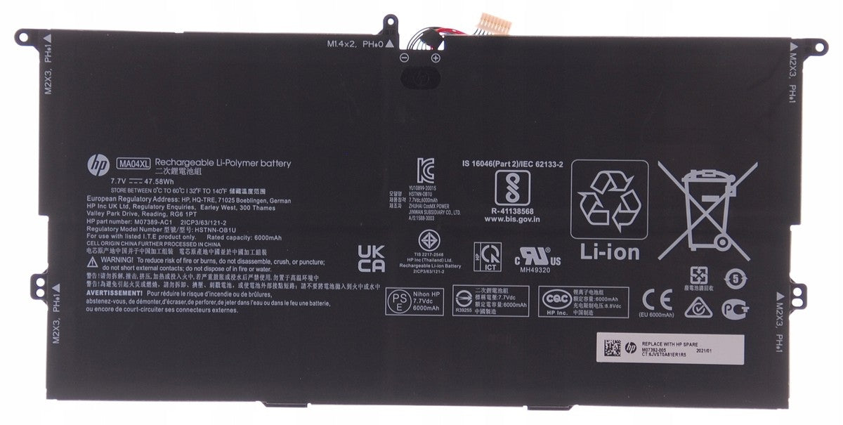 New Genuine Laptop Battery Pack for HP Elite Folio 13.5 inch Convertible 2-in-1 MA04XL MA04046XL M07389-AC1 M07392-005 HSTNN-OB1U Original 7.7V 47.58Wh
