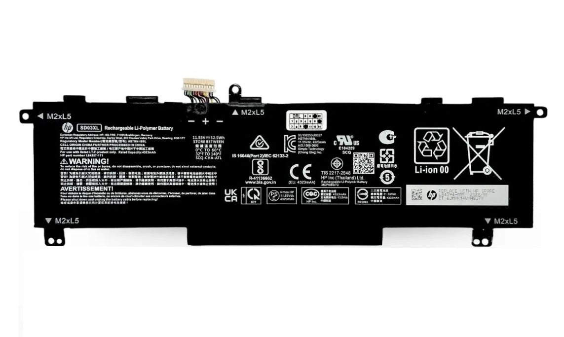 New Genuine Laptop Battery for HP Chromebook 13 G1 13G1 CB13G1 Omen 2020 15-EK 15-EN 15-EK0000 15-EN0000 Victus 15-FA SD03XL SD03052XL L84394-005 L84357-AC1 L84357-171 HSTNN-OB1R Original Battery Pack 11.55V 52.5Wh 4322mAh