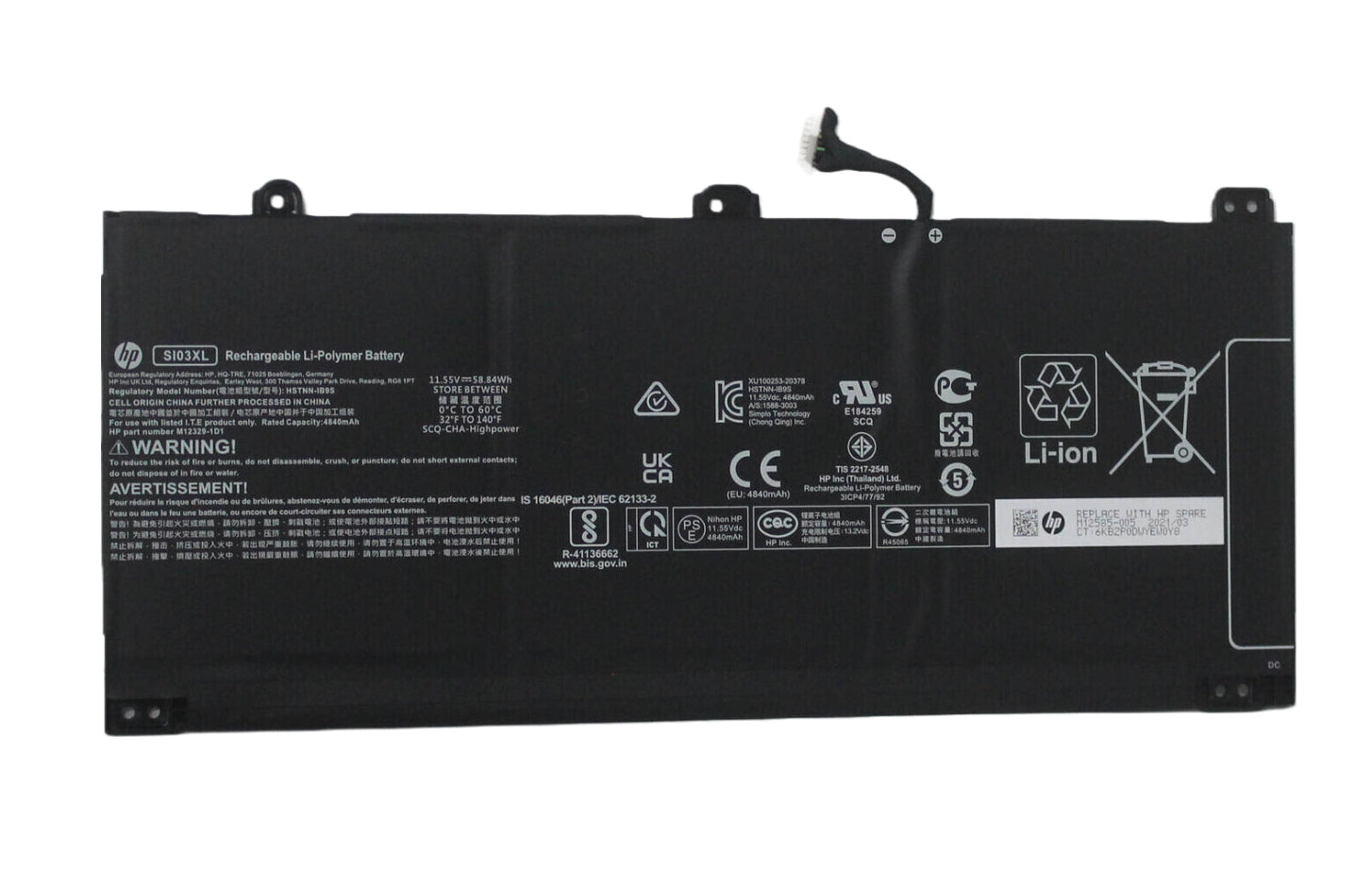 New Genuine Laptop Battery Pack for HP Chromebook x360 14C-CC 14B-NA 14B-NB 15A-NB EliteBook c640 14 G3 Chromebook Pro C640 645 G2 Chromebook SI03XL SI03058XL M02027-005 M12329-AC1 M12329-1D1 M12585-005 HSTNN-OB1V 3ICP4/77/92 Original 11.55V 8.84Wh 4840mAh 3-Cell