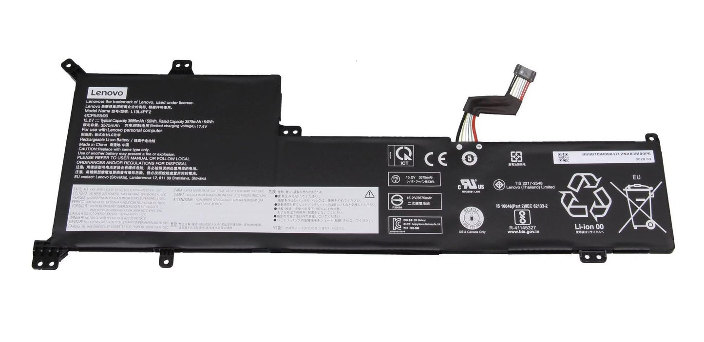 New Genuine Laptop Battery Pack for Lenovo IdeaPad 3-17ADA05 81W2 3-17ARE05 81W5 3-17IML05 81WC 3-17IIL05 81WF Lenovo V17-IIL 82GX Series L19D4PF2 L19L4PF2 5B10W89846 SB10W89847 5B10W89835 SB10W89834 4ICP5/55/90 4ICP5/54/90 Original 15/15.2V 56Wh