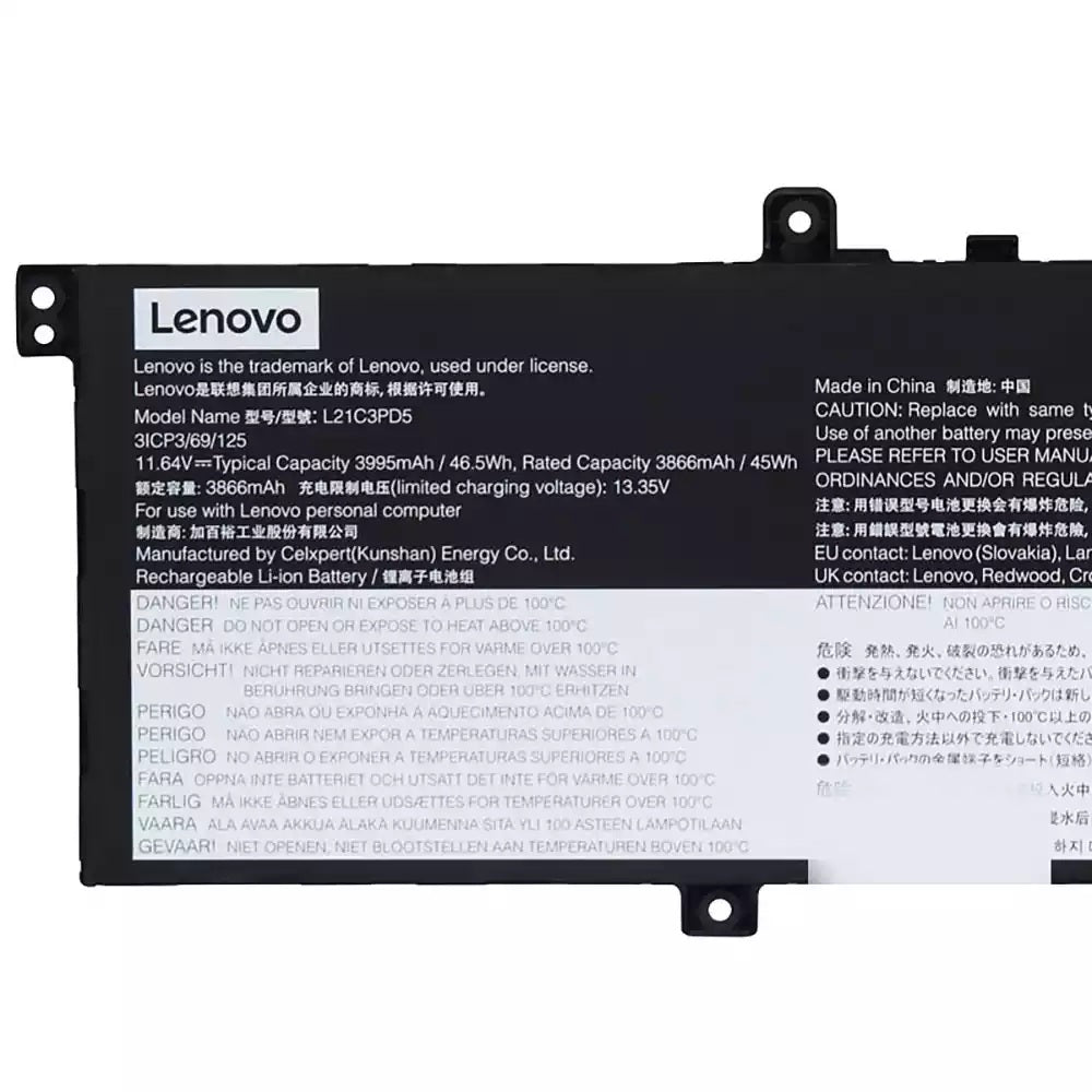 New Genuine Laptop Battery Pack for Lenovo ThinkBook 14 G4+ ARA 21D0 IAP 21CX L21C3PD5 L21L3PD5 L21M4PD5 Original 11.64V 46.5Wh 3995mAh 4-Cell