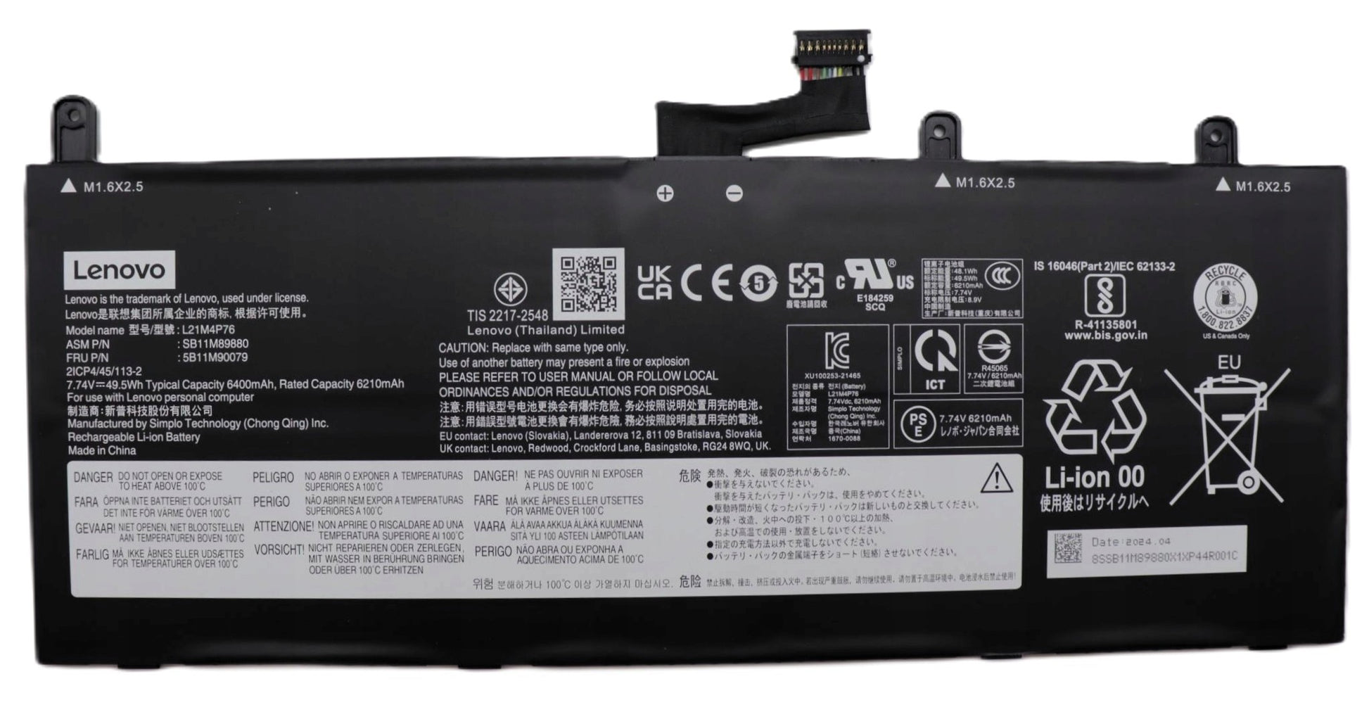 New Genuine Laptop Battery Pack for Lenovo ThinkPad X13s Gen 1 G1 21BX 21BY 2022 L21D4P75 L21C4P73 L21M4P76 5B10W51878 5B10W51879 5B10W51880 SB10W51979 SB10W51980 SB10W51981 Original 7.74V 49.5Wh 6396mAh